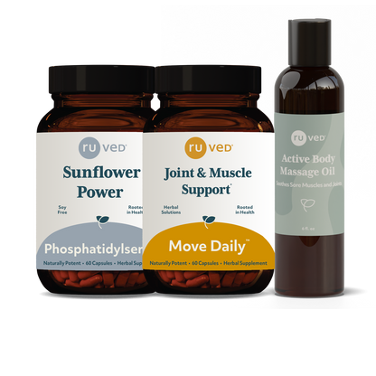 Active Bodies Bundle, 120 capsules, 6 fl. oz oil. Featuring 3 products: Move Daily, Phosphatidylserine, and Active Body Massage Oil for Joint & Muscle Recovery Wellness.