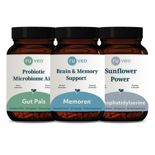 Brain and Mood Care Bundle, 180 capsules. Featuring 3 products: Move Daily, Memoren, and Phosphatidylserine for Stress and Gut Wellness.
