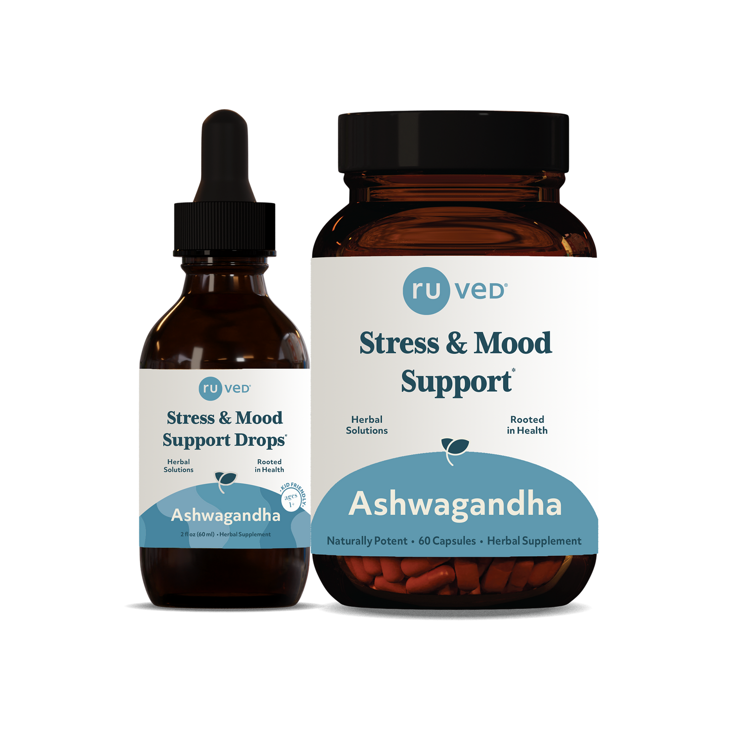 Ashwagandha Capsules and Drops - Organic Ashwagandha Root Extract, 60 Vegetarian Capsules, 60ml Bottle, Herbal Supplement for Stress Relief and Vitality.