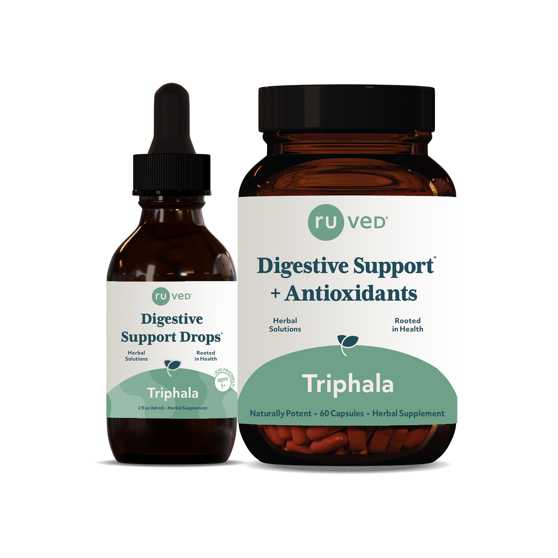 Triphala Capsules and Drops - Ayurvedic Digestive Support, 60 Vegetarian Capsules, 60ml Bottle, Herbal Blend for Gut Health and Digestion Detoxification.