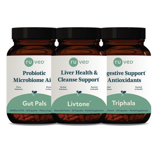 Digestive Wellness Bundle, 180 capsules. Featuring 3 products: Gut Pals, Livtone, and Triphala for Digestion & Gut Wellness.