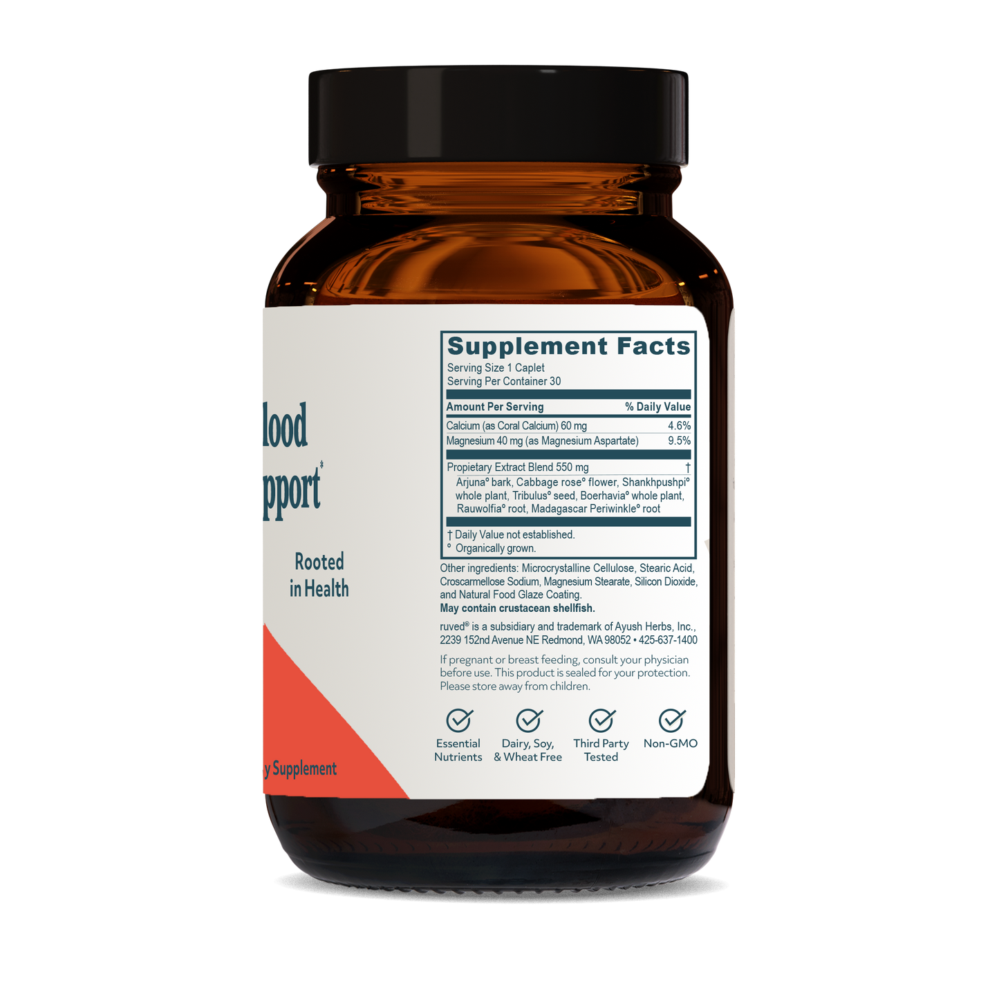 Carditone Caplets Supplement Facts Side - Herbal Cardiovascular Support, 60 Vegetarian Caplets, Ayurvedic Blend for Heart Health and Blood Pressure Regulation.