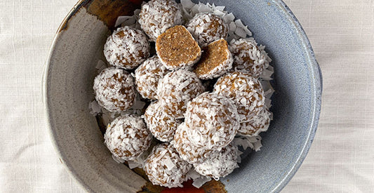 Chai spice energy balls in a large bowl. 