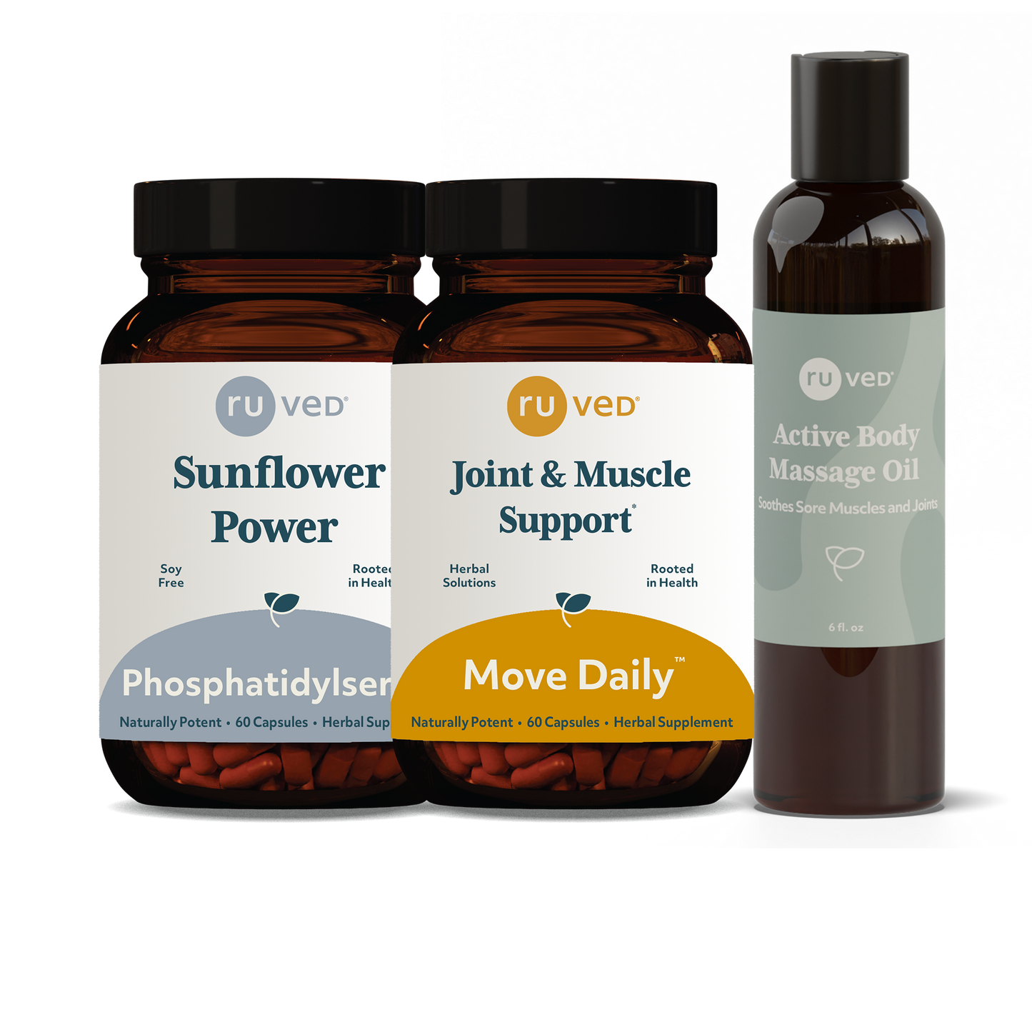 Phosphatidylserine Move Daily Active Body Massage Oil bundle Bottles front by ruved herbal supplements
