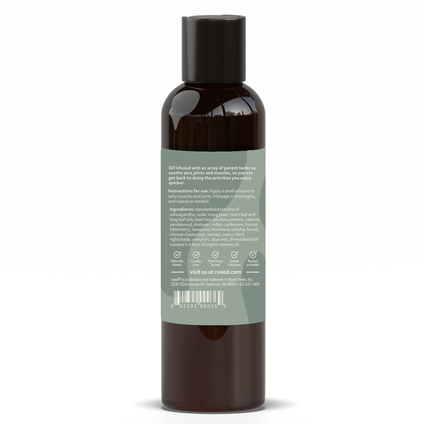 Active Body Massage Oil Supplement Facts Back Side - Organic Blend for Muscle Relief and Relaxation, 100ml Bottle.