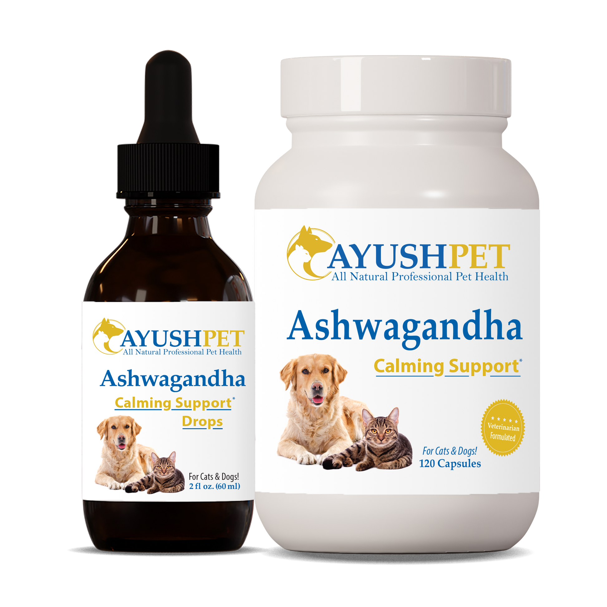 Pet Ashwagandha capsules and drops known for its adaptogenic properties to support your pet’s ability to adapt to stress by ruved herbal supplements and ayush herbs