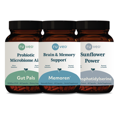 Brain and Mood Care Bundle, 180 capsules. Featuring 3 products: Move Daily, Memoren, and Phosphatidylserine for Stress and Gut Wellness.