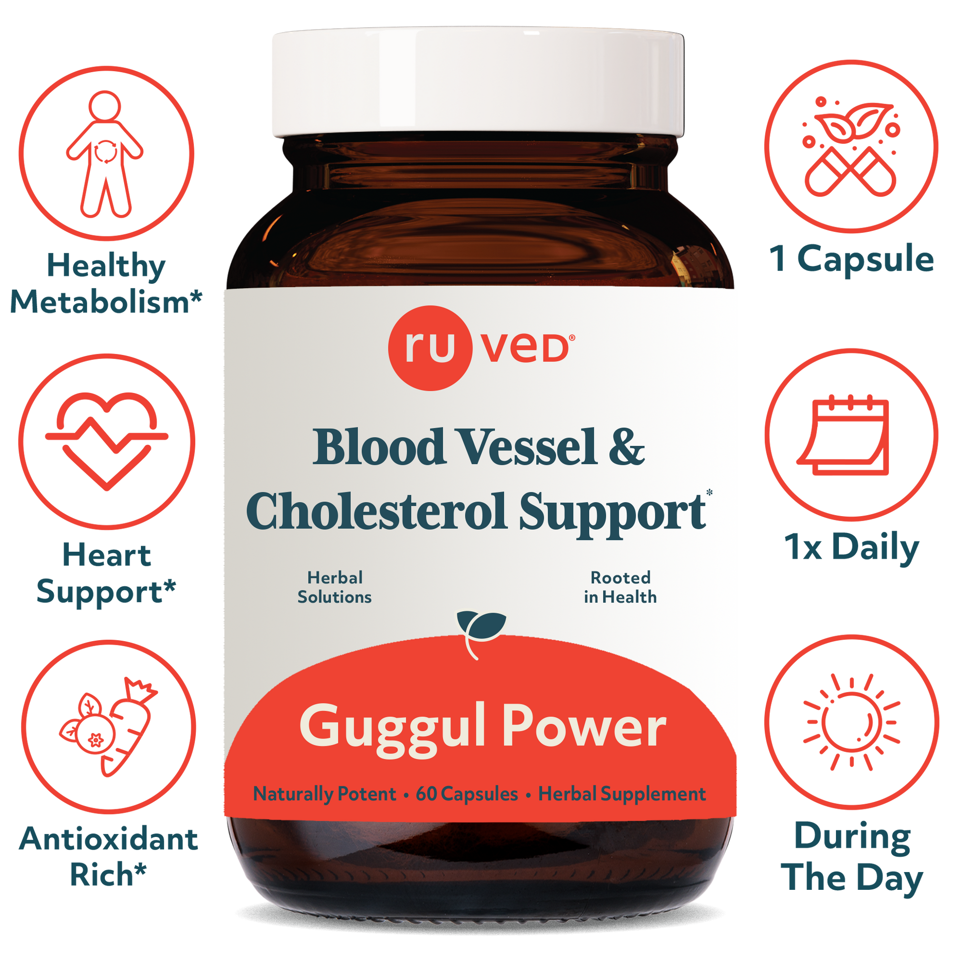 Guggul Power Capsules Infographics - Ayurvedic Cholesterol Support, 60 Vegetarian Capsules, Herbal Blend for Blood Vessel Health and Heart Support