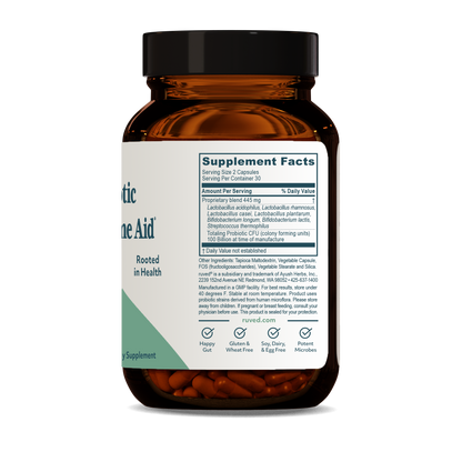 Gut Pals Capsules Supplement Facts Side - Digestive Health Formula, 60 Capsules, Probiotics, and Prebiotics for Gut Balance.