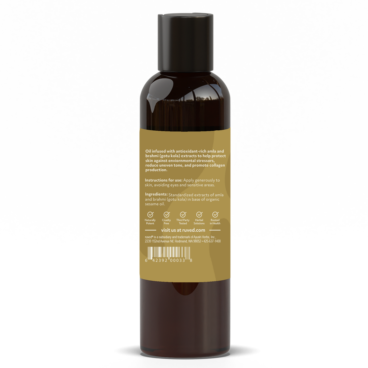 healthy aging body Oil infused with antioxidant-rich amla and brahmi by ruved herbal supplements and ayush herbs