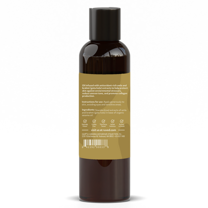 healthy aging body Oil infused with antioxidant-rich amla and brahmi by ruved herbal supplements and ayush herbs
