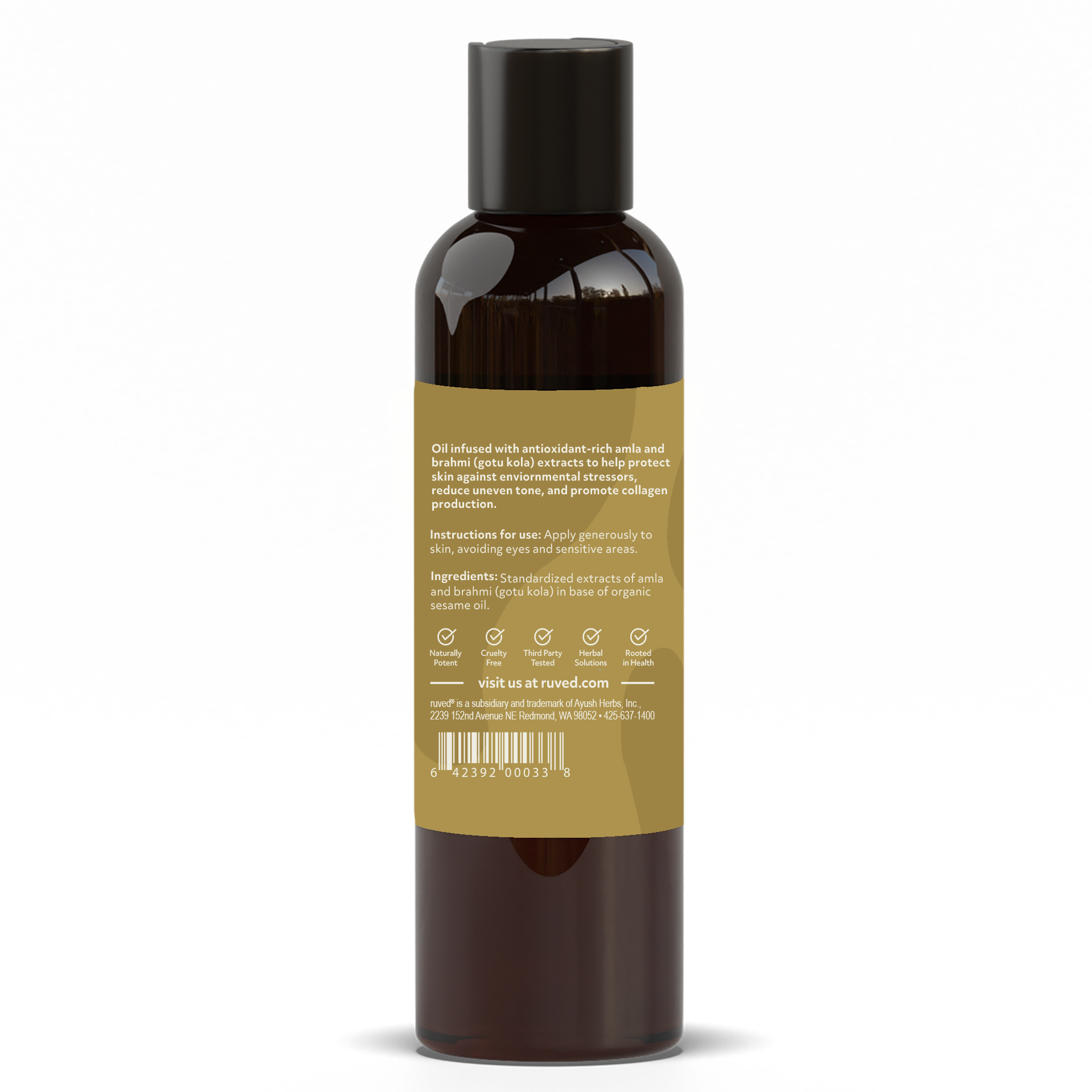 Healthy Aging Body Oil Supplement Facts Back Side - Luxurious blend of natural oils to nourish and rejuvenate skin, promoting a radiant, youthful appearance. 100ml Bottle.