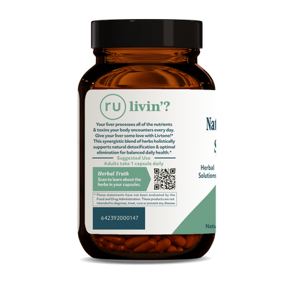 Livtone Capsules Descriptions Side - Herbal Liver Support Formula, 60 Vegetarian Capsules, Promotes Liver Health and Detoxification.