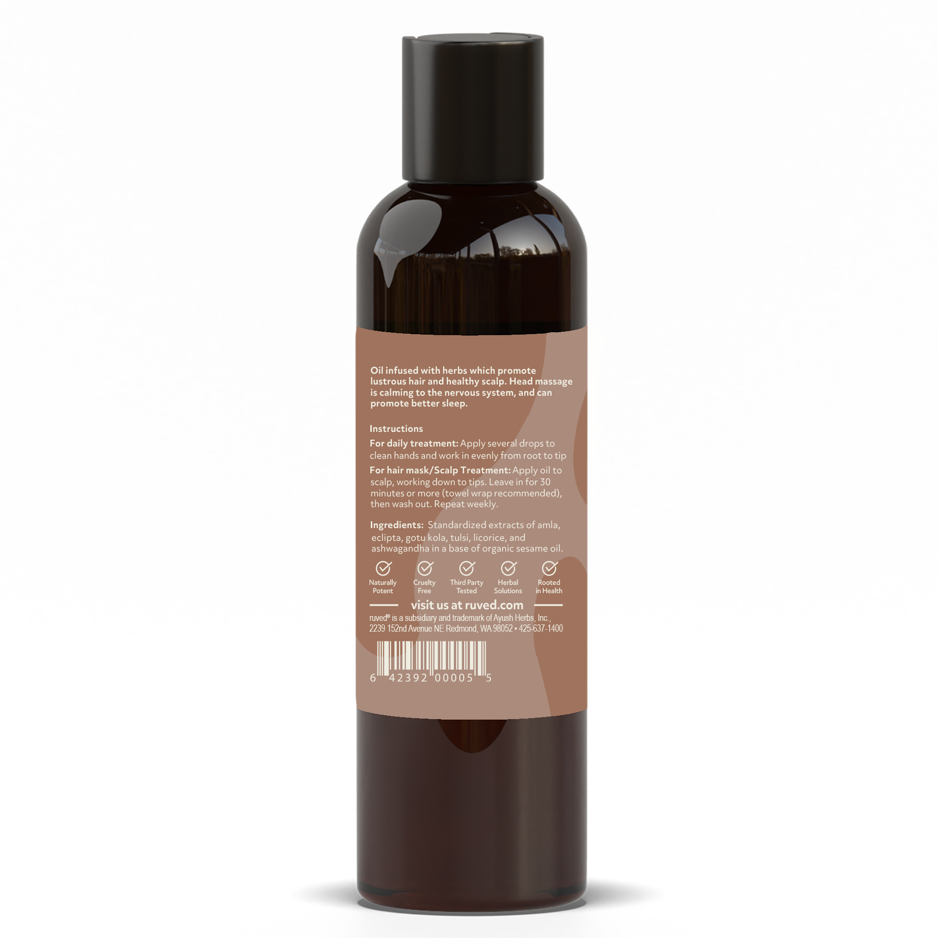 Rejuvenating Hair Oil Supplement Facts Back Side - Luxurious blend of natural oils to Enhance Scalp Skin Health, promoting Hair Health. 100ml Bottle.
