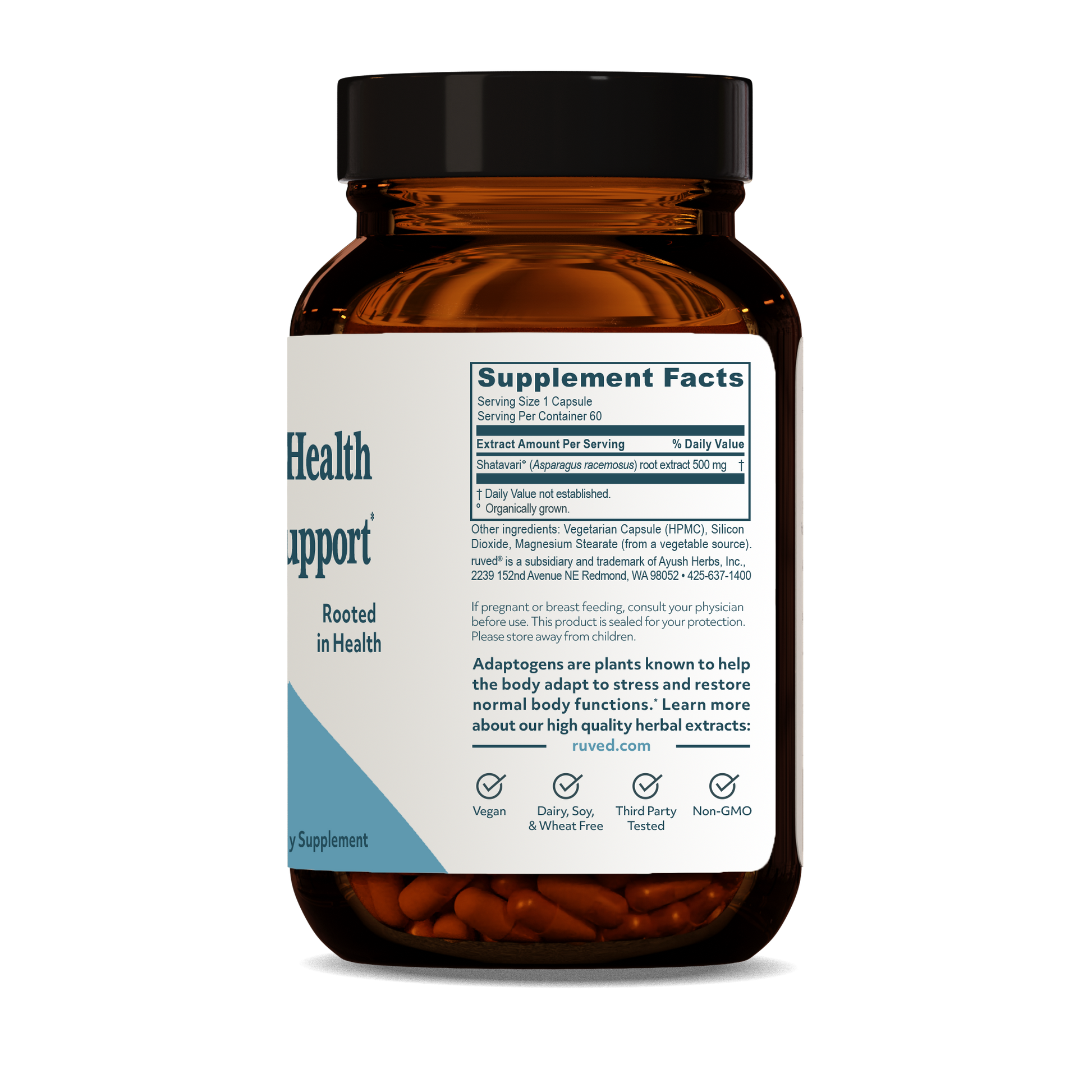 Shatavari Capsules Supplement Facts - Organic Shatavari Root Extract, 60 Vegetarian Capsules, Herbal Supplement for Women's Health and Hormonal Balance.