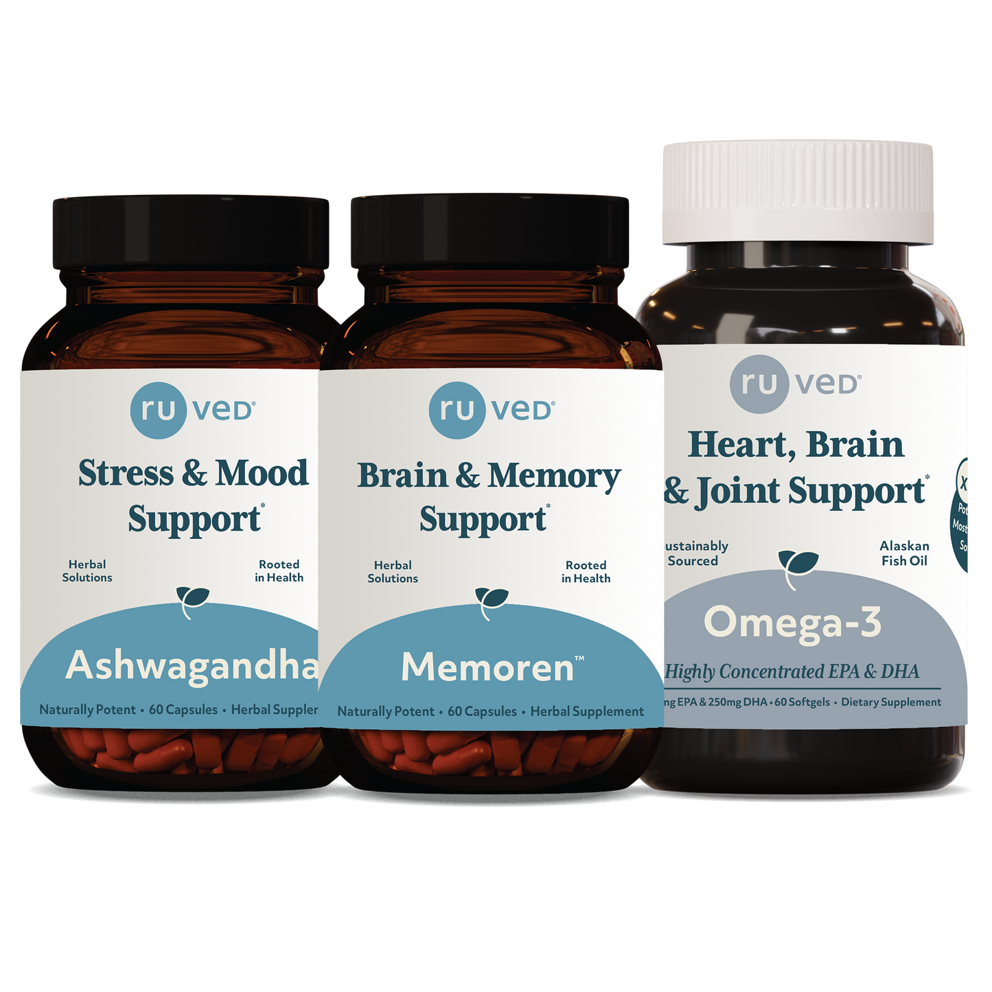 Study Buddy Bundle, 120 Capsules & 60 Softgels. Featuring 3 Products: Ashwagandha, Memoren & Omega-3 for Essential Memory and Mood Wellness.