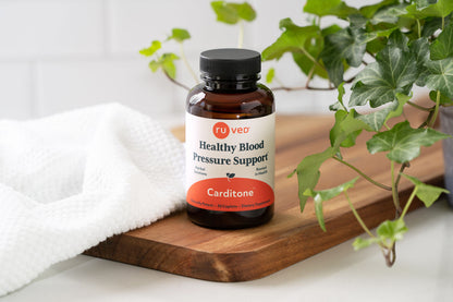 Carditone Supplement on Wooden Board - Natural Cardiovascular Support for Heart Health."