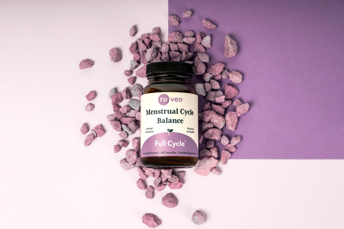 Full Cycle Supplement on Purple Stones - Hormonal Balance Support in a Serene Setting. 