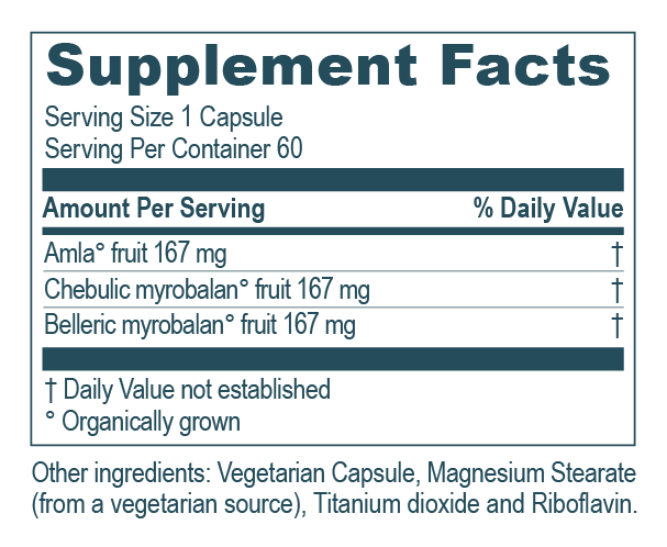 supplement facts triphala Herbal Support for Calm and Balanced Digestion, Promotes Gut Health and Optimal Elimination by ruved herbal supplements and ayush herbs